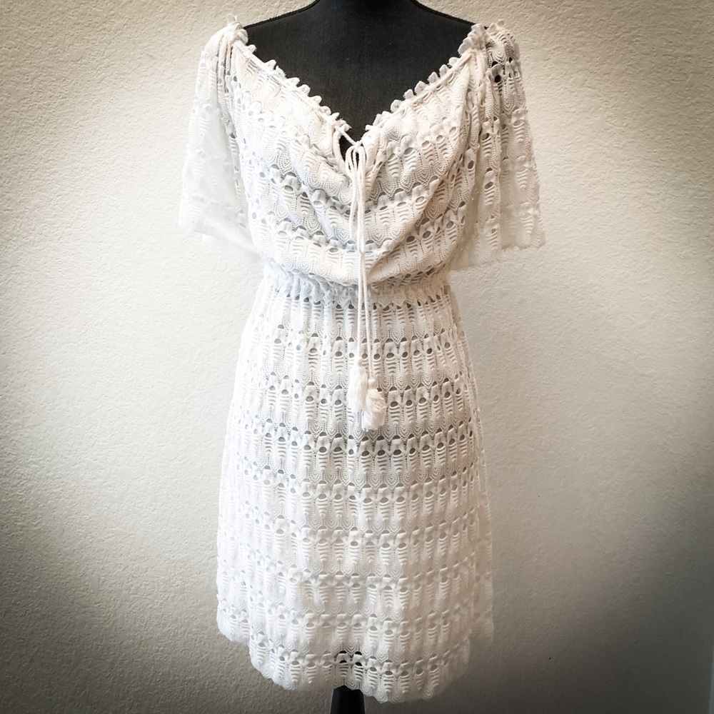 Off the Shoulder Crocheted Minidress